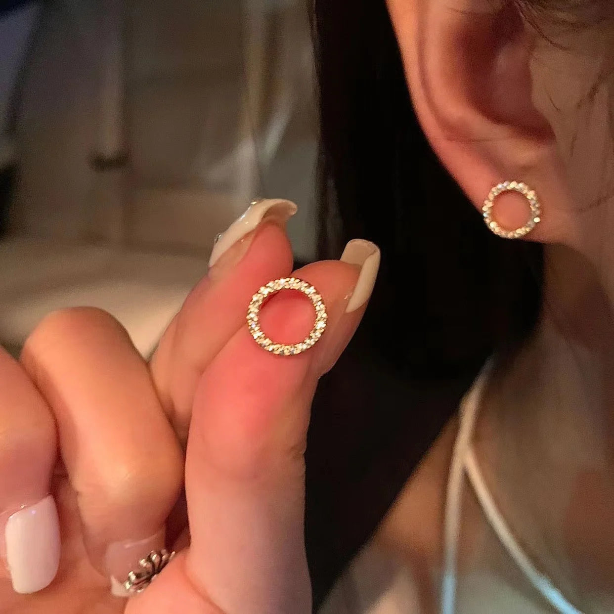 Simple Gold Color S925 Silver Needle Crystal Stud Earrings for women Fashion Jewelry Gift Small Circle Earrings