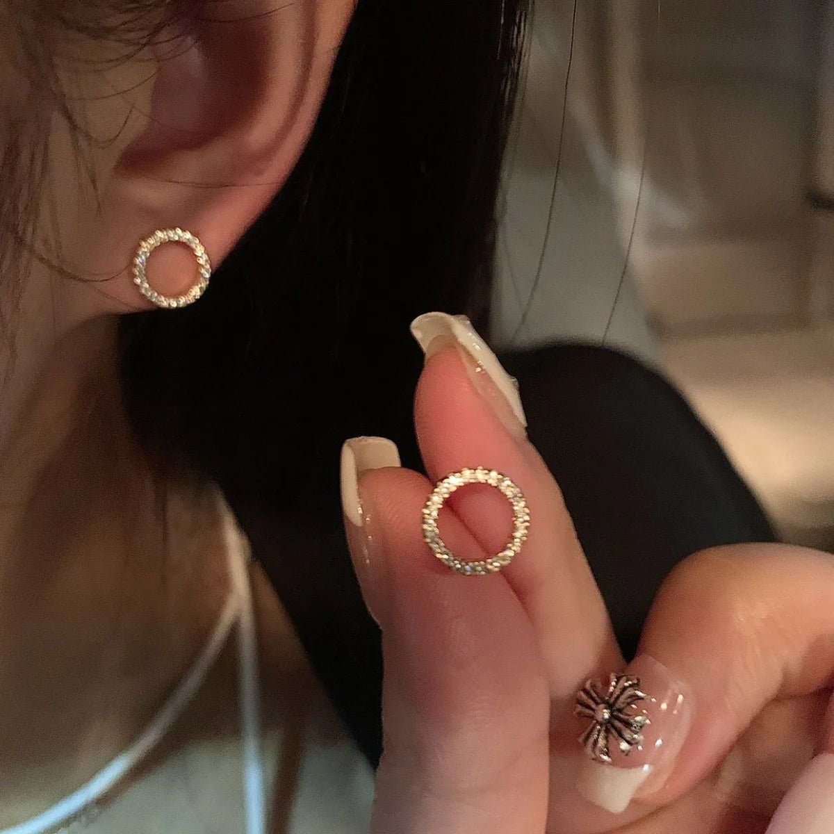 Simple Gold Color S925 Silver Needle Crystal Stud Earrings for women Fashion Jewelry Gift Small Circle Earrings