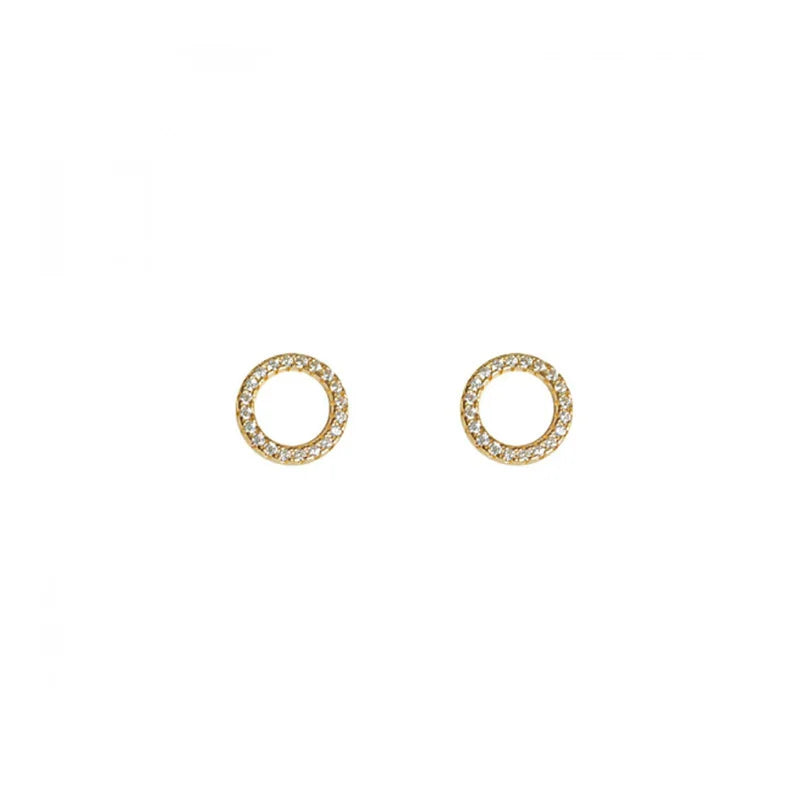 Simple Gold Color S925 Silver Needle Crystal Stud Earrings for women Fashion Jewelry Gift Small Circle Earrings