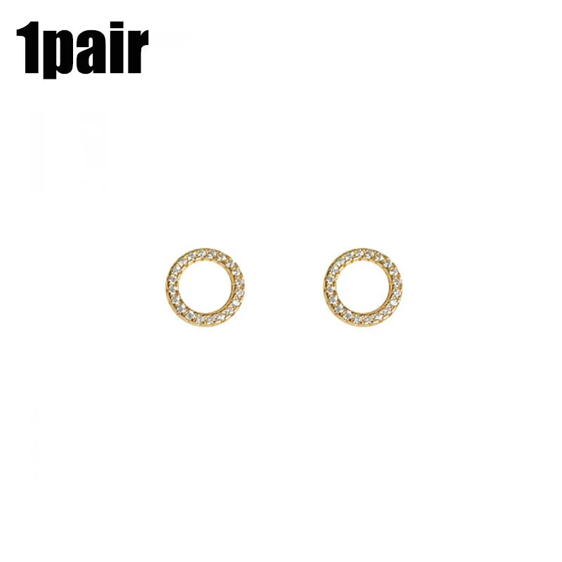 Simple Gold Color S925 Silver Needle Crystal Stud Earrings for women Fashion Jewelry Gift Small Circle Earrings